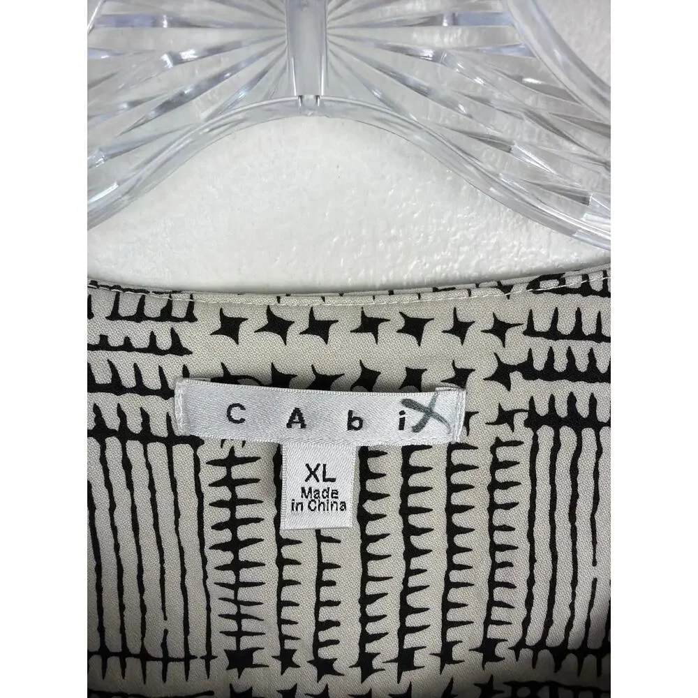 CAbi #931 Coupe Bomber Jacket Ivory Houndstooth Short Sleeve Full Zip‎ XL